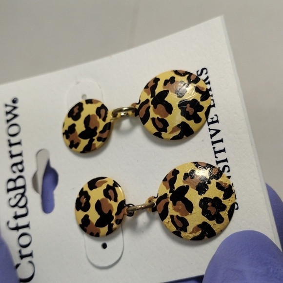Leopard Print Double Disc Earrings – Gold Animal Dangle Statement Jewelry Women - Picture 6 of 8
